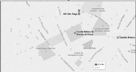 Figura 19- Localização da Escola Básica São Tiago e da Escola Básica Afonso de Paiva. 