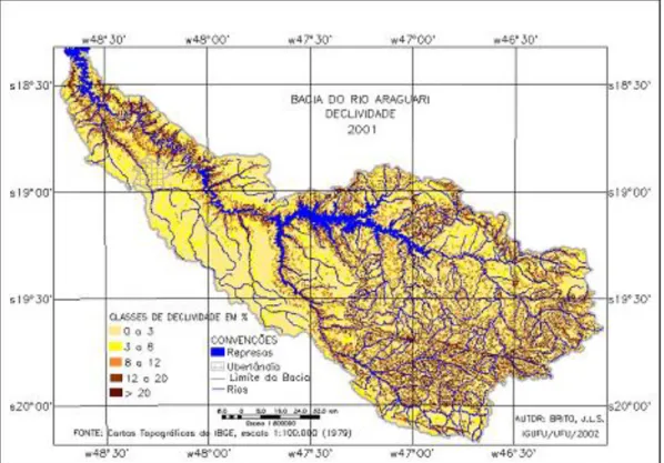 Figura 4: Mapa de declividade da bacia do Rio Araguari  Fonte: Rosa et al. (2003). 