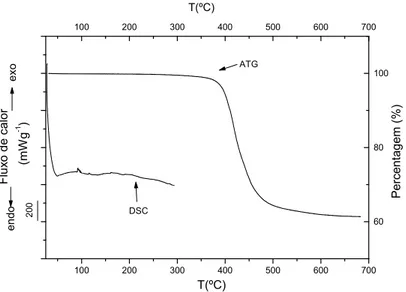 Fig. 4.5 - Termograma de DSC e curva de ATG da matriz híbrida di-ureasils d-U(900). 