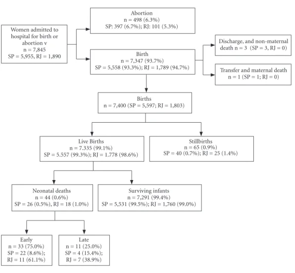 Figure 1 shows the flow diagram of the popu- popu-lation of the study in repopu-lation to the situations of  the women and their concepti