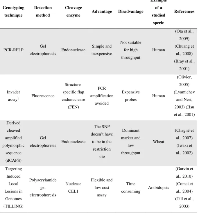 Table 7: Features of SNP-genotyping methods based in enzymatic cleavage. 