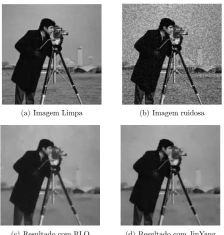 Figura 3.7: Restauração da imagem ’Cameraman’ através dos modelos RLO e JinYang.
