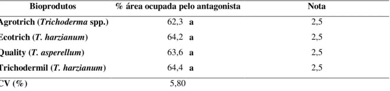 TABELA  7-  Porcentagem  média  da  área  da  superfície  do  meio  ocupada  pelo  Trichoderma  spp
