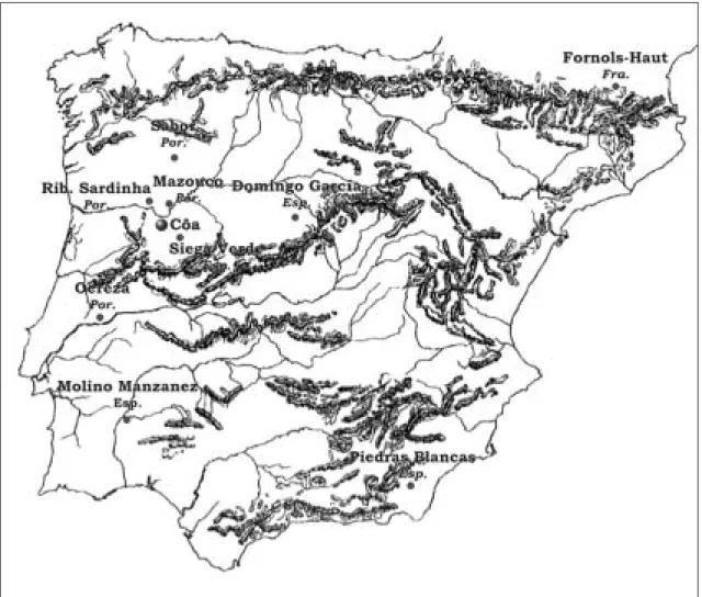 Fig. 2 Localização dos principais SARAL da Península Ibérica (mapa de Luís Luís).