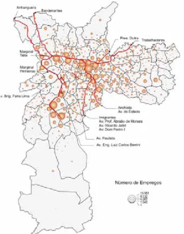 Fig. 33: Distribuição dos empregos formais em indústrias na cidade de São Paulo, 2004