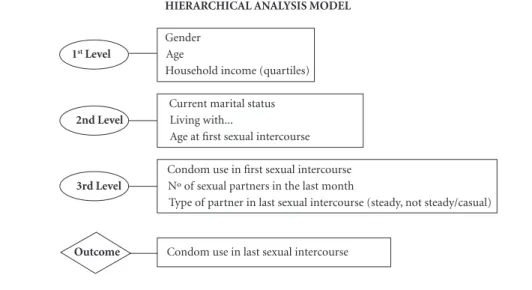 Figure 1. Hierarchical analysis model to investigate the use of condoms in the last sexual intercourse among  undergraduate students