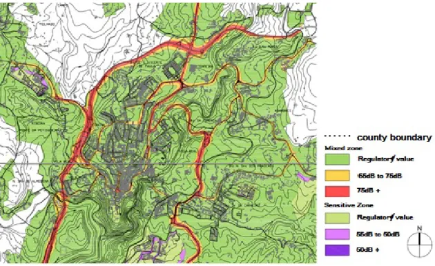 Figure 6-Acoustic zoning (night) according to the MDP of Vila Real. 