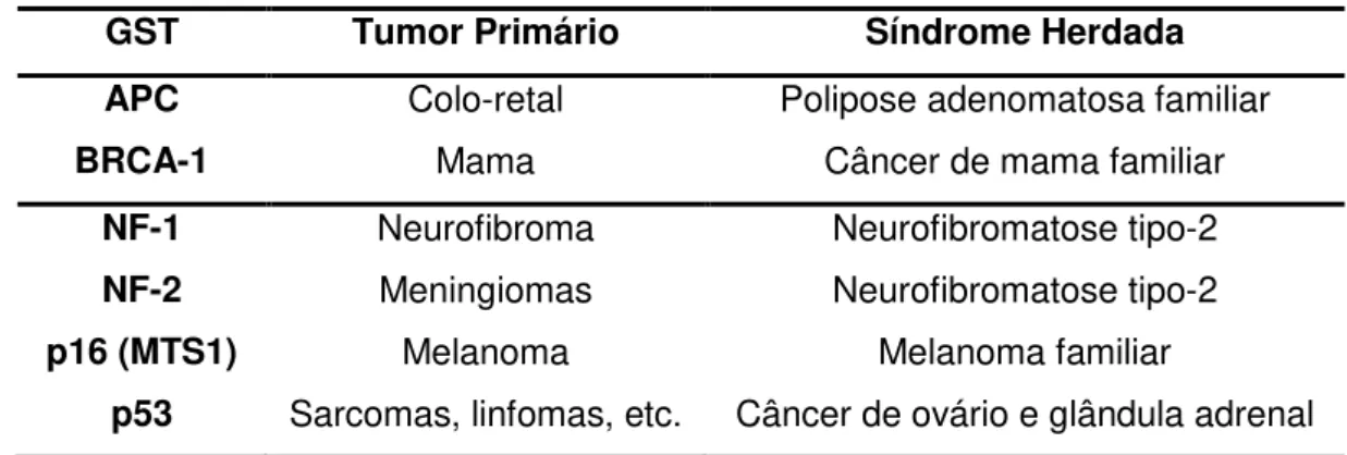 Tabela 2: Relação entre proto-oncogene, tipo de lesão e tipo de câncer. Fonte: NAOUM,  2008