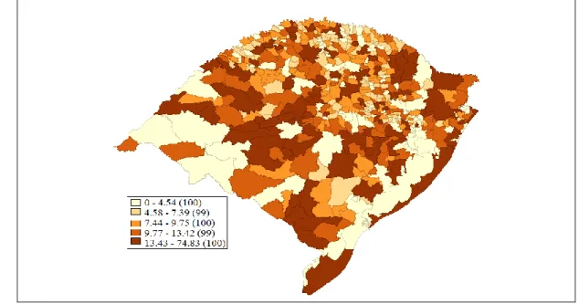 Figura 3: Furto por mil habitantes - municípios do Rio Grande do Sul - 2010 
