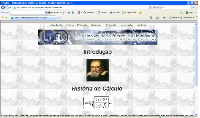Figura 8 Seção Introdução da  Webquest  “A História do Cálculo” 