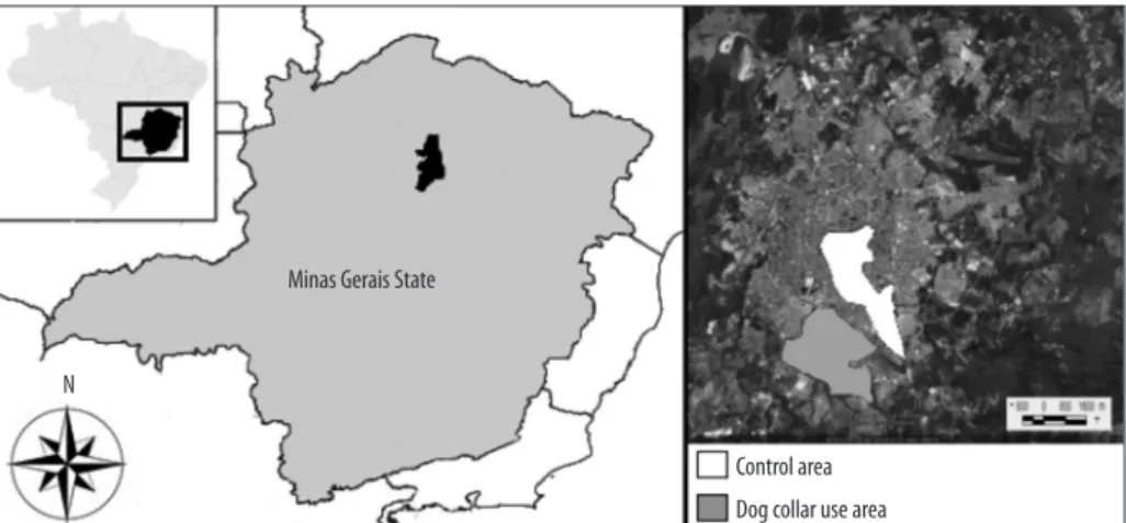 Figura 1 – Areas selected for the community intervention study for the implementation of deltamethrin-im- deltamethrin-im-pregnated dog collars, Montes Claros, MG, 2012-2015