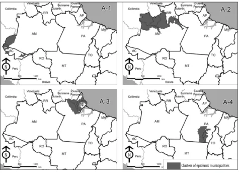 Figure 3 – Clusters of municipalities with direct positive autocorrelation epidemics - Q1 (+/+) - persistent  during two years, brazilian Amazon, 2015-2016