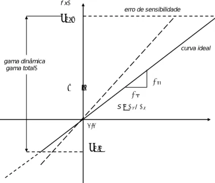 Fig. 3.4 Curva característica ideal de um sensor e erro de sensibilidade