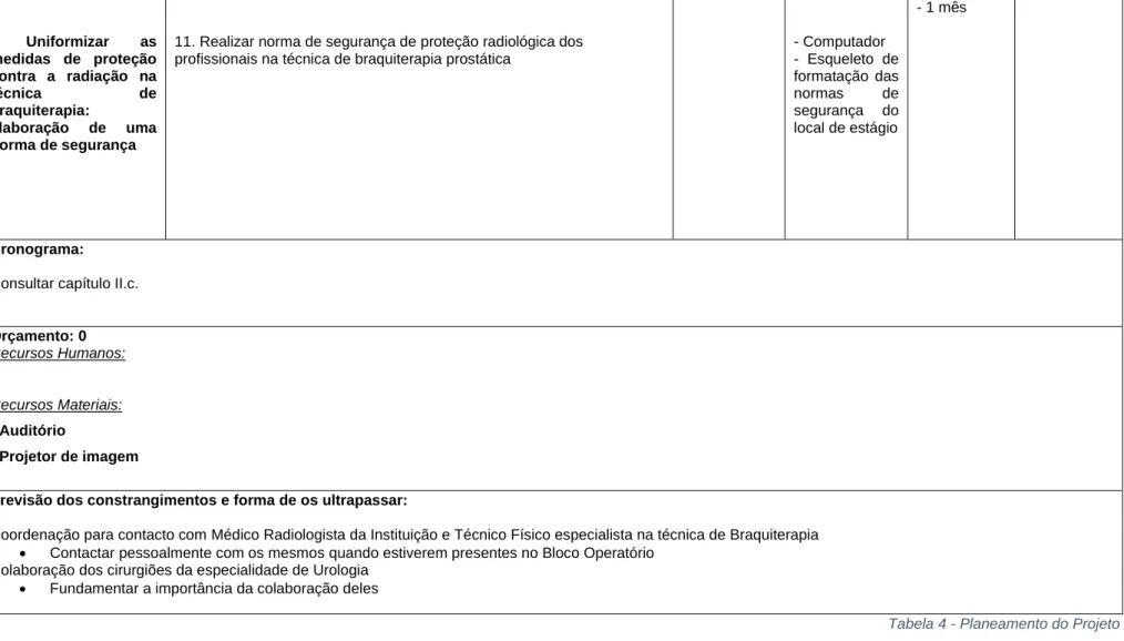 Tabela 4 - Planeamento do Projeto 