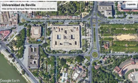 Figure 2: Vue aérienne de la Manufacture royale de tabac de Séville et de son  environnement urbain 14