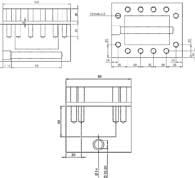 Figura 19 - Desenhos técnicos da célula de alta pressão utilizada durante os ensaios experimentais