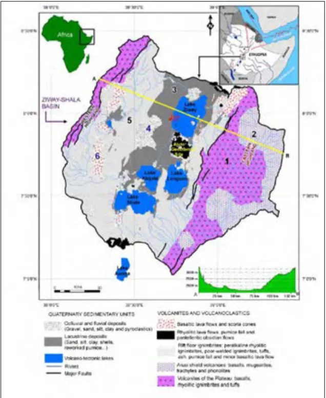 Figure  3:  simplified  geologic  map  of  the  study  area  (Ziway-Shala  basin)  (after  Rango,  2009: 35)