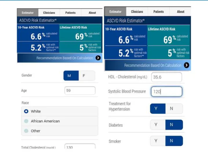 Figure 1: App layout with an example of 10-year and lifetime cardiovascular risk estimates.