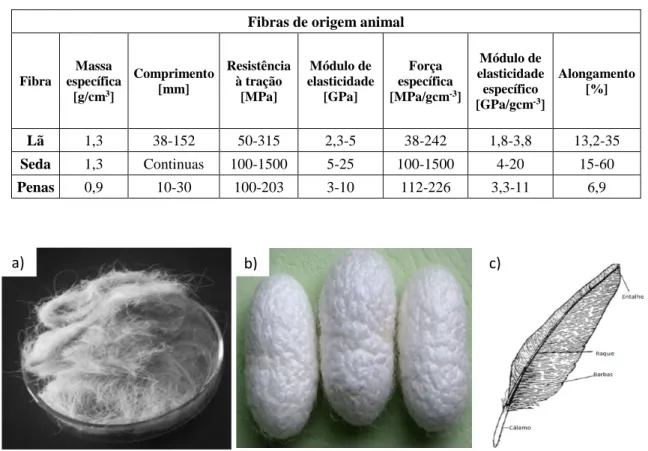 Tabela 3- Propriedades mecânicas das fibras naturais de origem animal (Pickering, Aruan Efendy, &amp; Le, 2016)  Fibras de origem animal 