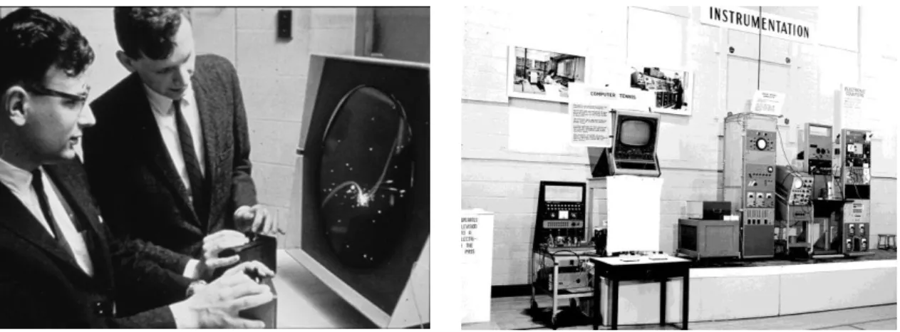 Figure 4: Spacewar being played on a PDP-1.  Figure 5: Tennis for Two being shown at the  Brookheaven National Library in 1958