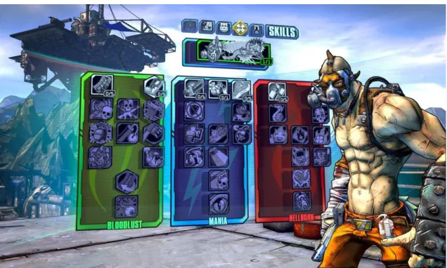 Figure 19: A skill system menu part of the overall GUI in Borderlands 2. 