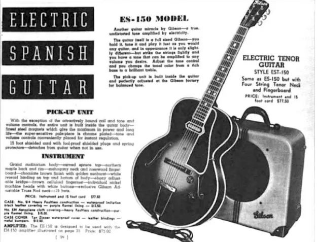 Figura 2: Gibson ES 150, excerto do catálogo Gibson de 1937, in Duchossoir, A.R. [1998]