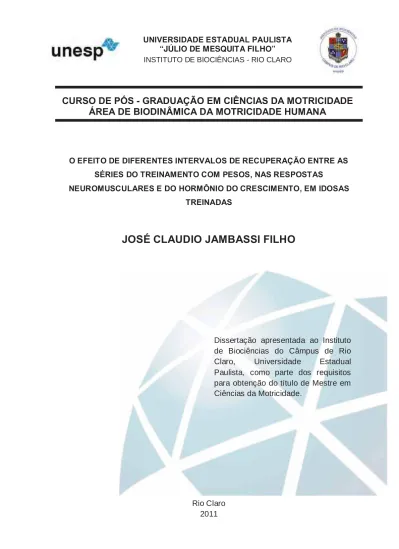 Respostas Neuromusculares Agudas O Efeito De Diferentes Intervalos De 