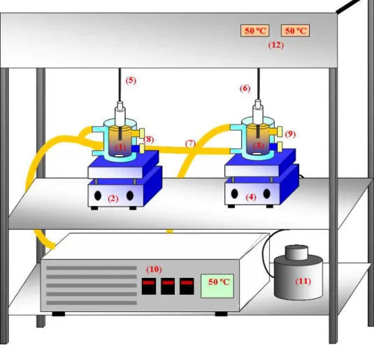 Figura 3.1. Esquema da unidade Experimental: 1 e 3. Células de Equilíbrio; 2 e 4. 