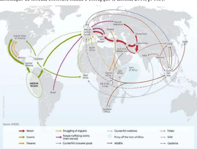 Figura 1 - Principais fluxos de crime organizado transnacional  Fonte: (UNODC, 2010) 