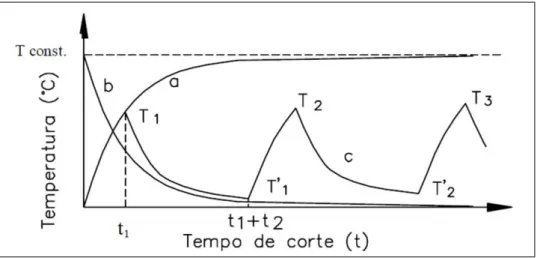 Figura  2.11 –   Variação  cíclica  da  temperatura  de  corte  no  processo  de  corte  interrompido  (PALMAI