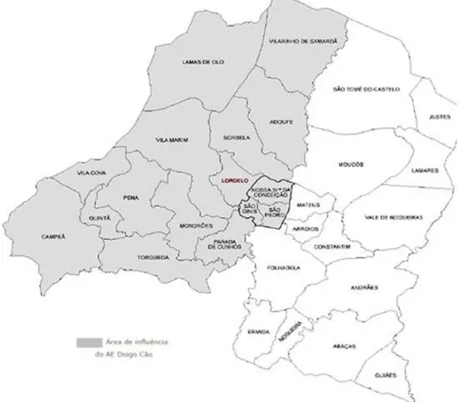 Figura 1 – Mapa do concelho de Vila Real (Imagem retirada do Projeto Educativo do Agrupamento Vertical de  Escolas Diogo Cão, ano letivo 2009) 