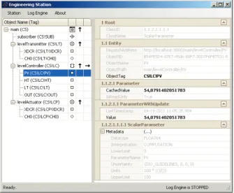 Figure 3 presents the GUI of engineering stations. On the left pane, the operator can see all the services registered in the network