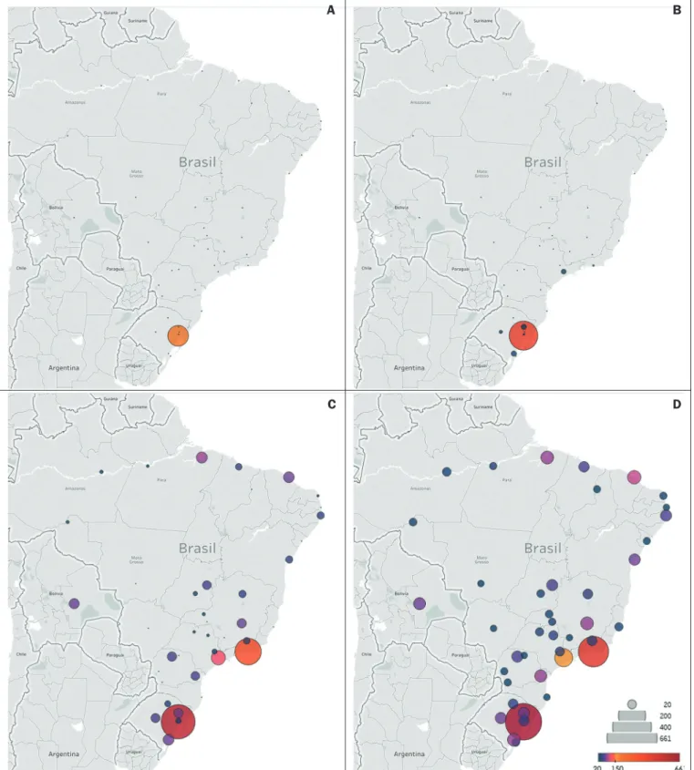 Figure 2. Quantitative maps showing the geographic distribution of subscribers to the LiDi Facebook page over time
