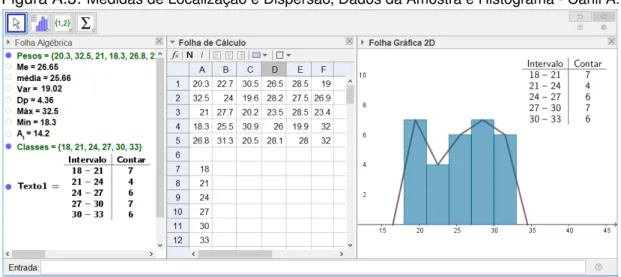 Figura A.3: Medidas de Localização e Dispersão, Dados da Amostra e Histograma - Canil A.