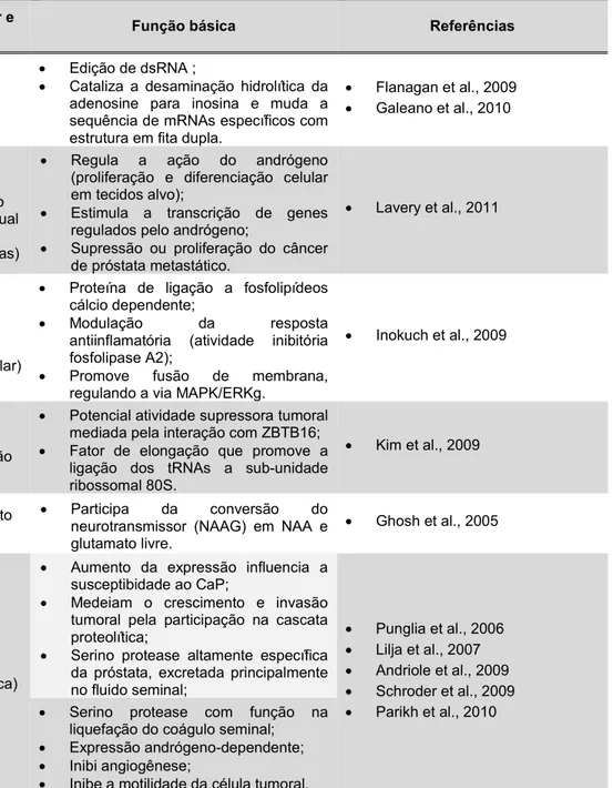 Tabela 1.  Potenciais marcadores moleculares associados ao câncer de próstata.