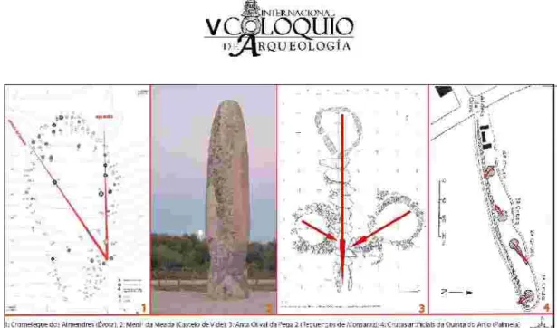 Fig. 1. Orientações de alguns monumentos megalíticos alentejanos.