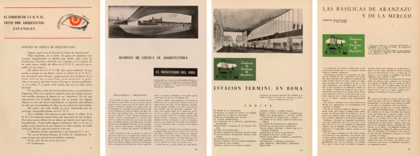 Figure 1. First pages of the four starting SCAs, all of them  devoted to buildings. From left to right, the UN Headquarters  (RNA,  (109),  p