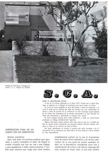 Figure  2.  First  page  of  the  SCA  ‘About  Contemporary  Architecture’, published in (Arquitectura, (57), p