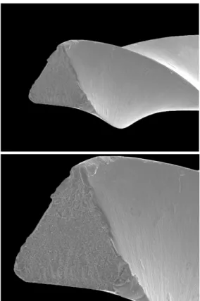 Figure 2. SEM analysis of the fractured surface of the Race file revealing absence of  plastic deformation in the helical shaft.