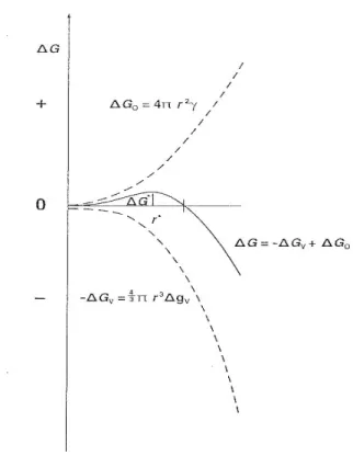 Figura 1.5 - Variação da energia de nucleação em função do raio dos núcleos 50 . 