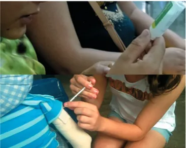 Figure 4 –  Children simulating the insulin preparation and  application in the doll, in the city of Fortaleza,  Ceará State, Brazil, 2015