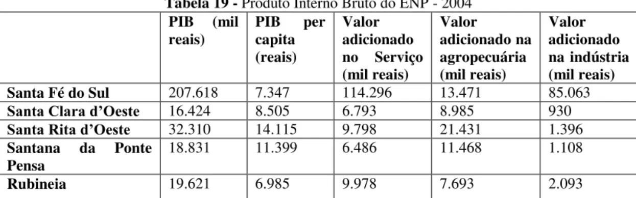 Tabela 19 - Produto Interno Bruto do ENP - 2004  PIB  (mil 