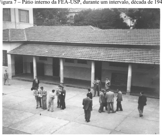 Figura 7 Pátio interno da FEA-USP, durante um intervalo, década de 1940
