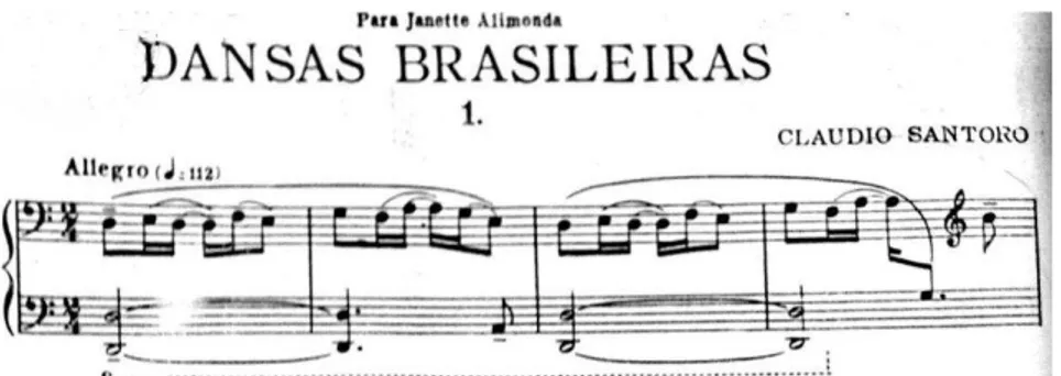 Figura 2: Santoro, C. (1951), Dansas Brasileiras n.1, compassos 1-4
