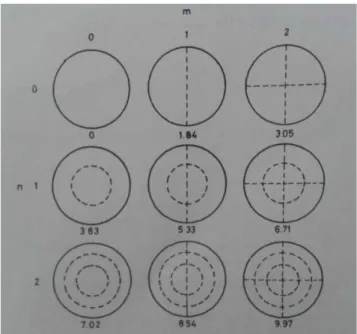 Figura 4.2: Linhas nodais para distribuição transversal da pressão em dutos circulares  para resultados acima de  L = 2  e  Q = 2 