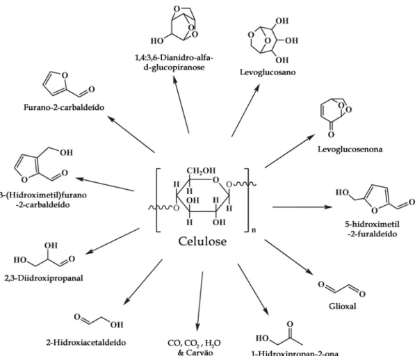 Figura 2.6 - Principais componentes do bio-óleo da pirólise da celulose. 