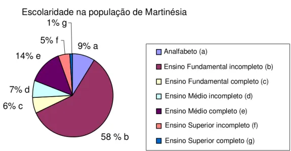 Fig. 4 – Escolaridade dos indivíduos da população urbana de Martinésia expressos em porcentagem (n=83)
