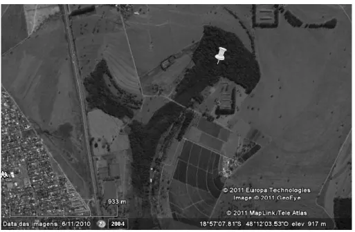 FIGURA 1: Imagem de satélite do fragmento de mata estacional semidecidual da Fazenda Experimental  do Glória e seu entorno, visualizada a uma altura de 917 m