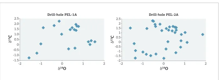 Figure 5.  d 18 O versus  d 13 C plots for the studied drill-holes.