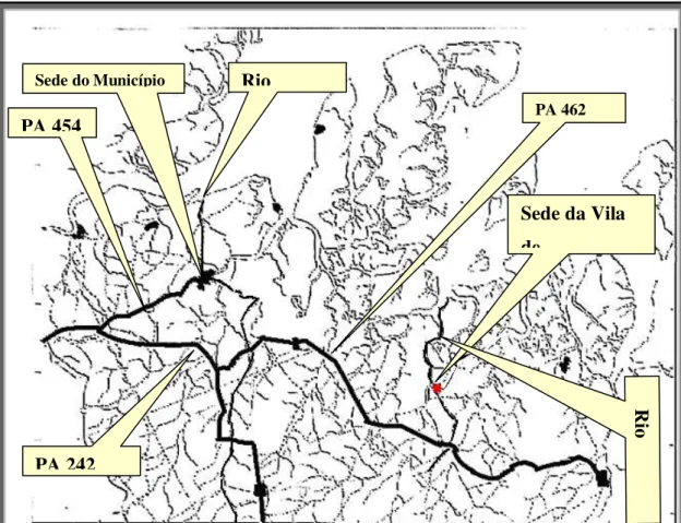 Figura 03 - município de Augusto Corrêa - rodovias,  rios Urumajó e  Emboraí  em relação à sede  municipal e  sede da vila de Nova Olinda  